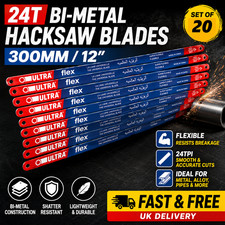 20 x Hacksaw Blades  300mm 24T Bi-Metal for Metal Flexible Shatterproof