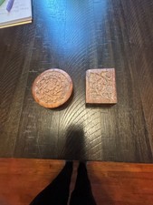 Handmade Hand Carved Wooden Trinket Box Set Floral