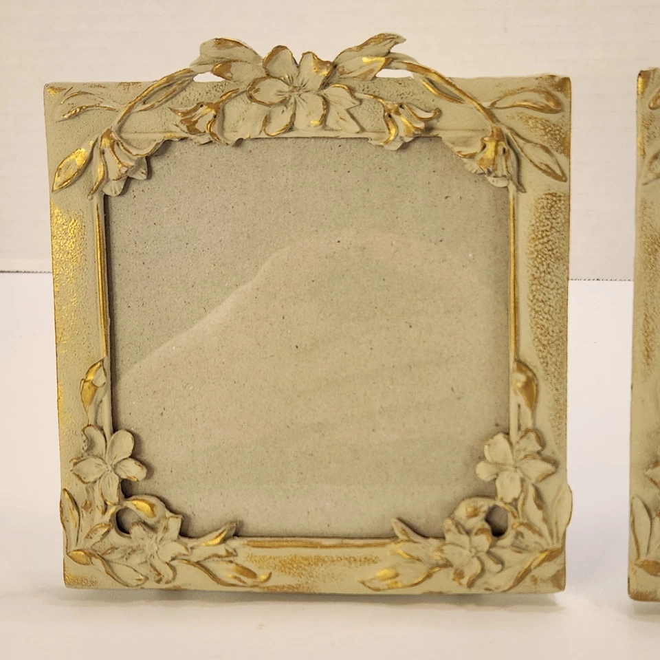 Juego de 2 marcos de fotos de metal dorado topo gris claro floral dorado cuadrado de 5" Foto 4 de 4