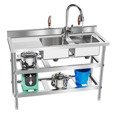 304 Stainless Steel Double Bowl Free Standing Commercial Utility Sink