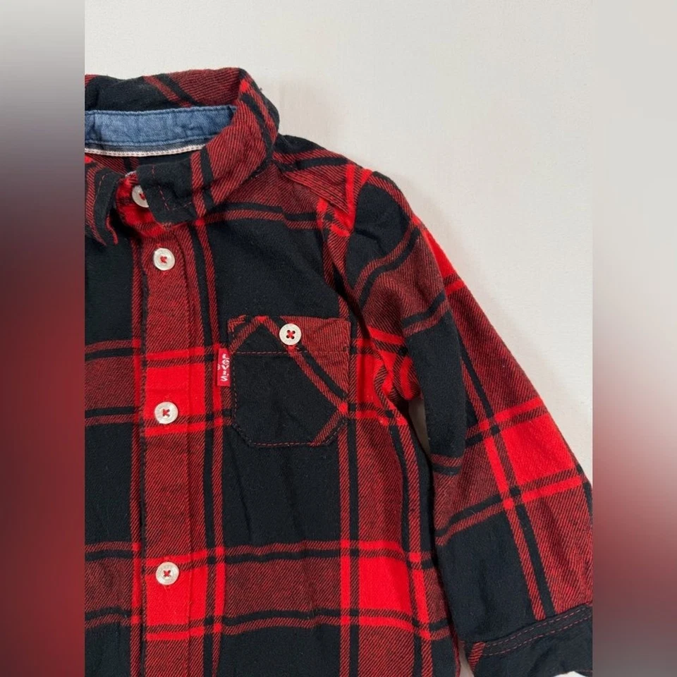 LEVI’S Baby 男孩红色水牛格子西部秋季休闲纽扣衬衫 9 个月 — 第 3/4 张图片