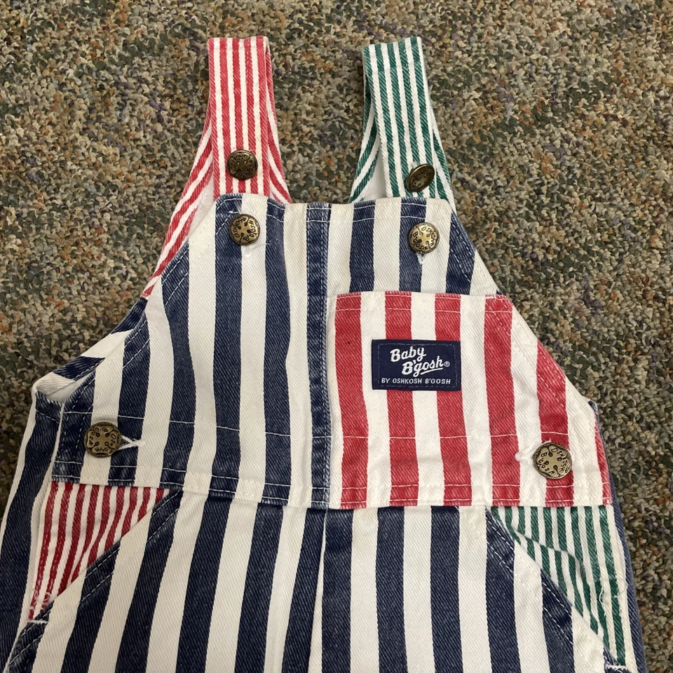 Винтажный OshKosh полоски комбинезон ребенка ясельного возраста размер 18 М джинсовой ткани синий/белый инженер - Изображение 2 из 4