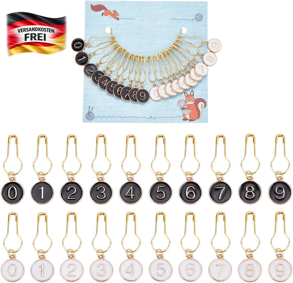 nbeads 20 StüCk 2 Farben 0-9 Maschenmarkierer, Zahlen-HäKelmarker Legierung Emai-image
