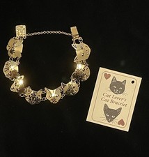 Wild Byrde Cat Bracelet 14k Gold Plated 7  Signed Vintage 1989 Cat Lover  s