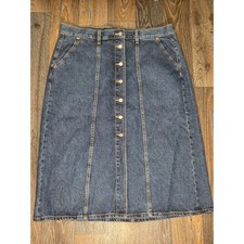 Old Navy Womens Blue Denim Button Front High Rise Midi A-Line Skirt Size 18
