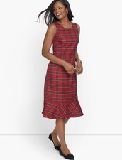 New! TALBOTS Dress Sleeveless Tartan Sheath Red Plaid Ruffle Hem Womens 10 X540