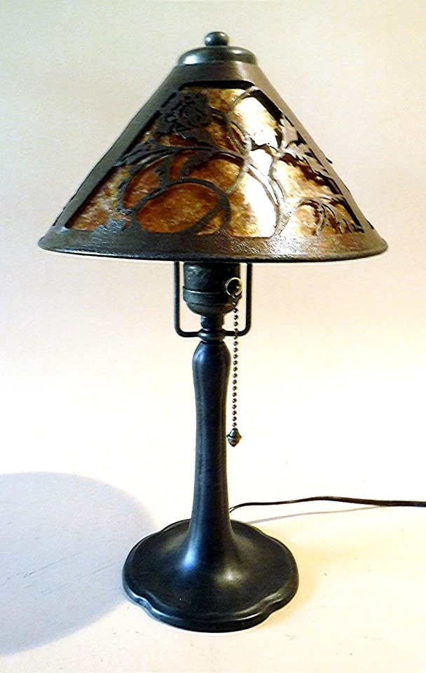 Antique Handel Arts & Crafts Boudoir Accent Lamp Heintz Mica Filigree Shade 1910 - Image 2 of 4