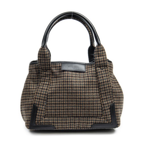 Balenciaga Brown/Black Small Navy Cabas Shoulder Bag Wool Canvas