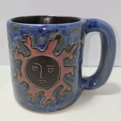 Mara Mexico Stoneware Mug Celestial Sun Moon & Stars Folk Art Pottery Artisan