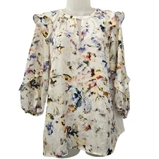 Dolan Anthropolgoie Top S Araminta Ruffle Sleeve Floral Keyhole Neck Cottagecore