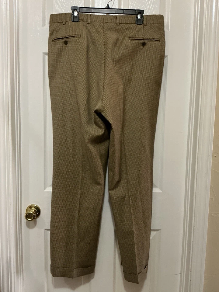 Berle 男式正装裤子打褶棕褐色 38x32 100% 羊毛 — 第 4/4 张图片