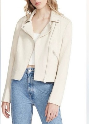 NWOT Steve Madden Electra Faux Suede Moto Jacket Light Beige S