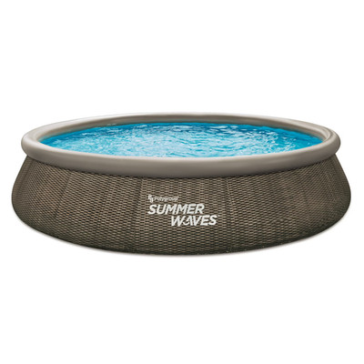 SUMMER WAVES ROUND 15FT QUICK SET POOL, DARK DOUBLE RATTAN *DISTRESSED PKG