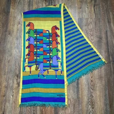 Hermes Paris Rocabar Horse Cashmere and Silk Scarf/Muffler by Henri D Origny 