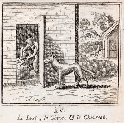 Fabeln de la Fontaine Wolf Kupferstich Henrik Cause Passepartout 1728