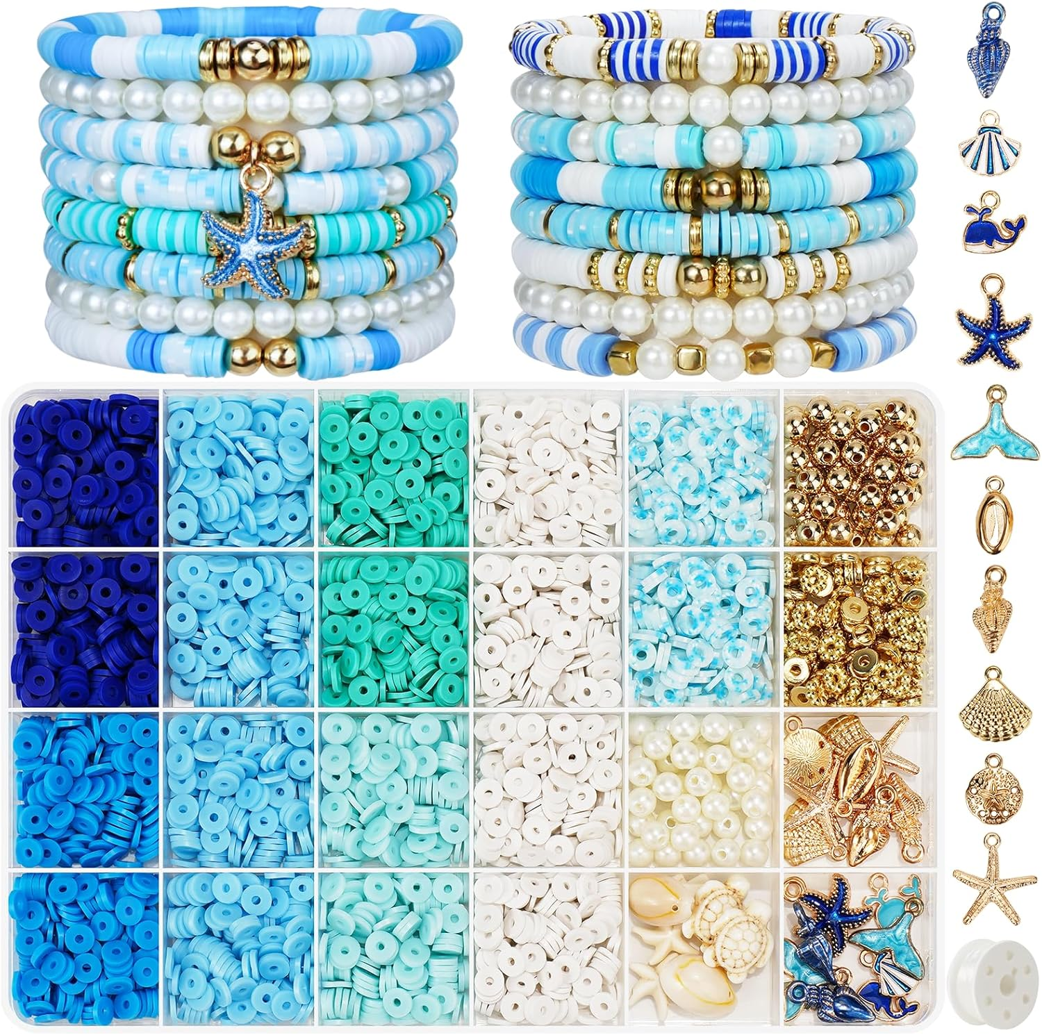 Blue Clay Beads Bracelet Kit with Golden Pearl for DIY Jewelry  