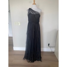 White by Vera Wang Ebony VW360504 Formal Dress One Shoulder Tulle  Maxi Size 12