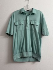 Alan Stuart Short Sleeve Shirt Pullover Aqua Snap Button Mens L Vintage