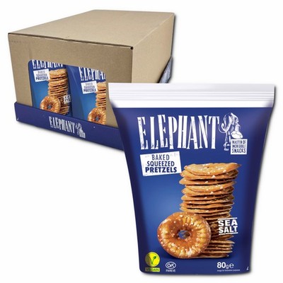 (13,29 /1kg) Elephant Baked Squeezed Pretzels Sea Salt, Laugengebäck, 14 Beutel 