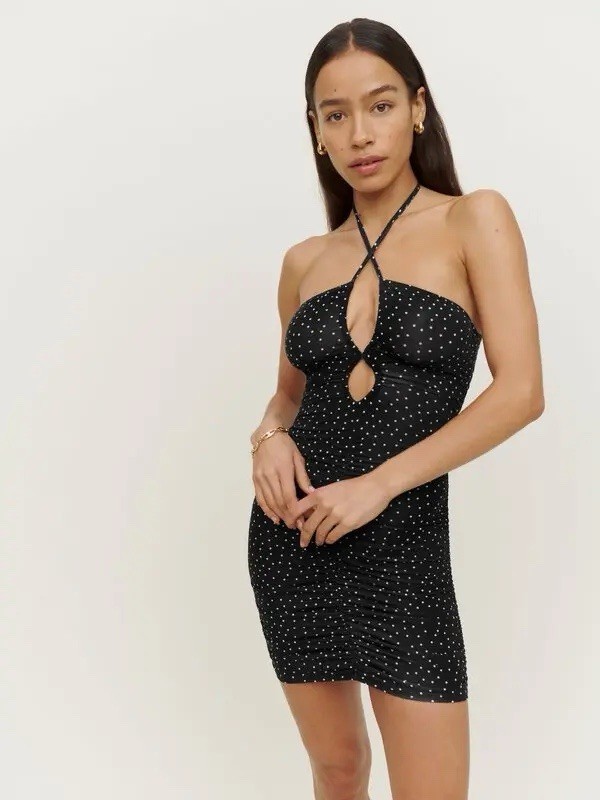 Reformation Dixon Knit Mini Dress Selene Halter Keyhole NWT Size L