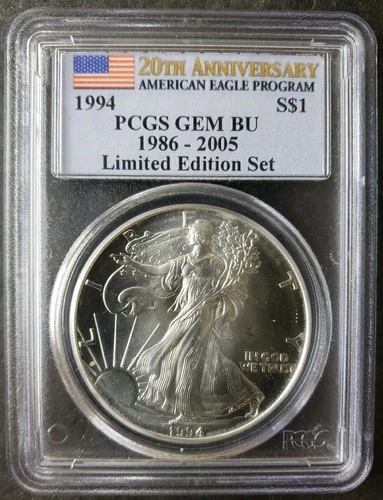 1994 $1 American Silver Eagle Dollar PCGS Gem BU