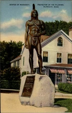 Statue of Massasoit Plymouth Massachusetts vintage postcard s943