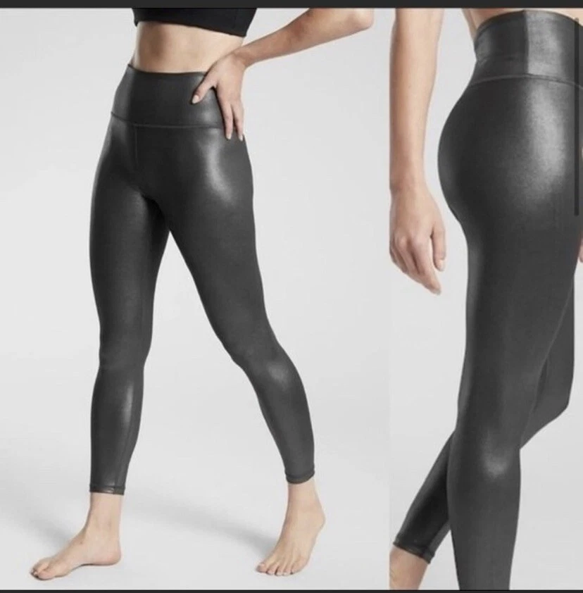 Athleta Elation Shimmer Ultra High Rise Shine Tight Leggings Black XS Moto  Metal