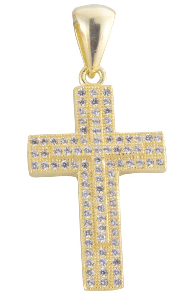 Подвеска в виде креста из стерлингового серебра Унисекс золотого цвета с кубическим цирконием 40x18 мм 4 грамма 6390₽
