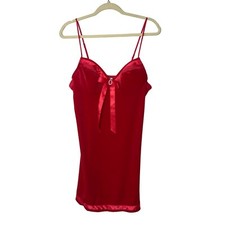 Cinema Etoile Velvet Slip Nightie Vintage Womens Size Medium Red Rhinestone Bow