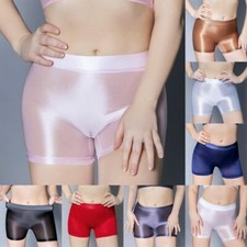 Women Sheer See-Through Underwear Stretch Oil Shiny Glossy Boxer Shorts Panties