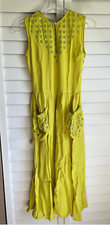 Asos/Acid Yellow/ Sheer Sleeveless Midi Dress w/Embroidery/Sz.2/Excellent