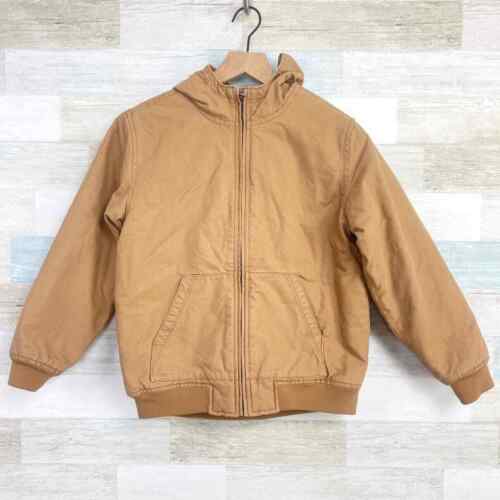 Old Navy Hooded Canvas Workwear Jacket Tan Brown Utility Bomber Boys Large 10 12 - Picture 1 of 9