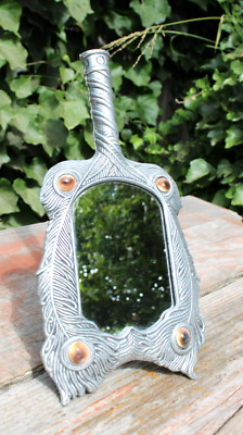 Vintage Peacock Inspired Looking Glass Vanity Handheld Mirror w/ Stand