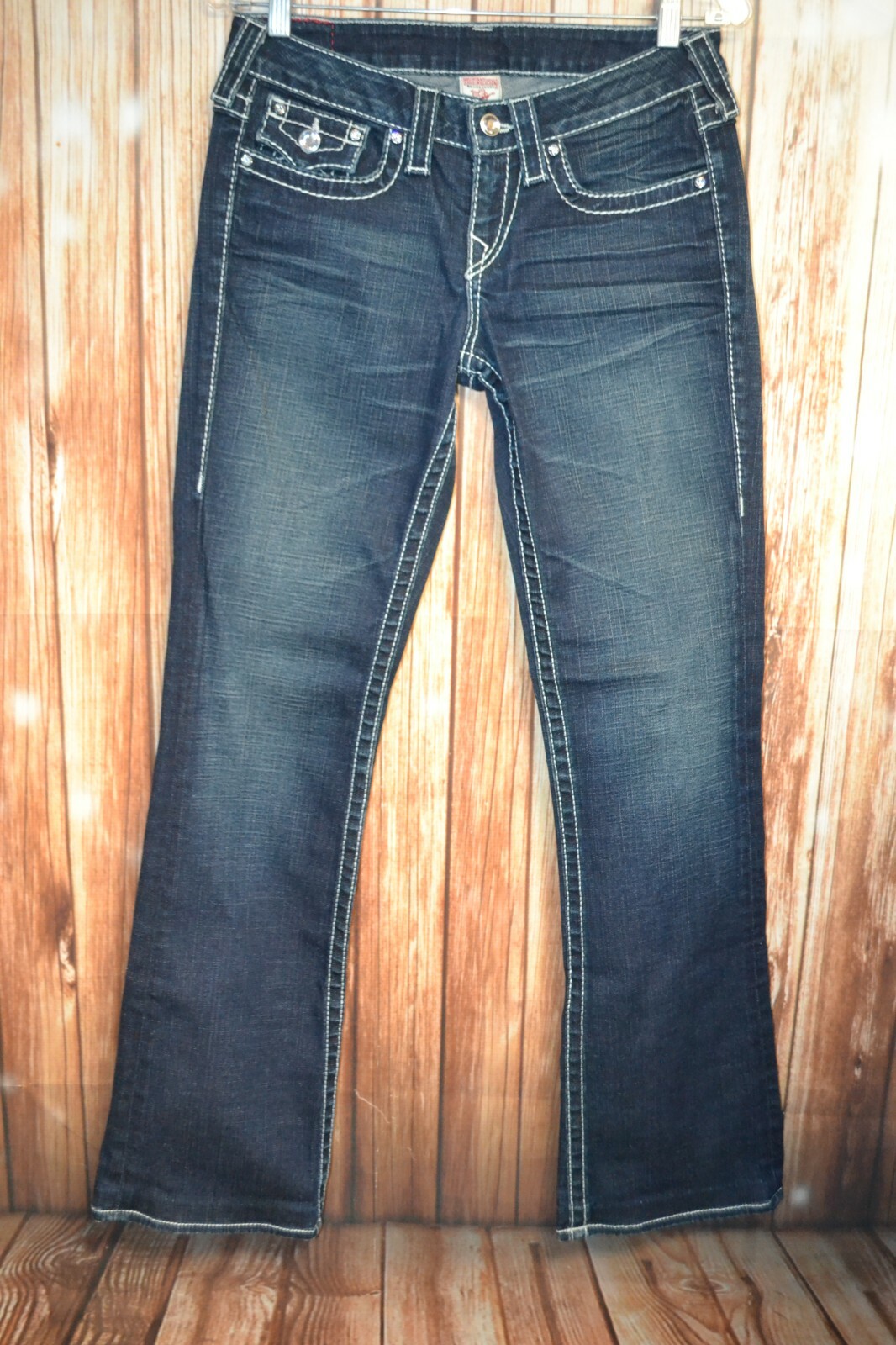 True Religion Women's Disco Becky Big T Gem Buttons Blue Jeans Sz 28x32 thumbnail 4