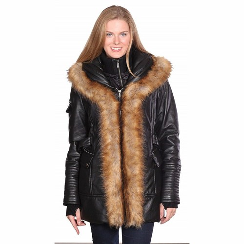 Cooper Fur Trim Leather Parka Jacket | eBay