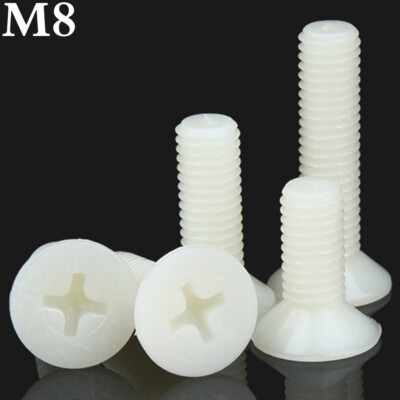 M8 -1.25 White Nylon Phillips Flat Head Countersunk Machine Screws Plastic Bolts