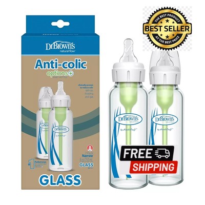 Dr. Brown's Natural Flow Options+ Narrow Glass Baby Bottles, 8oz, 2-Pack free sh