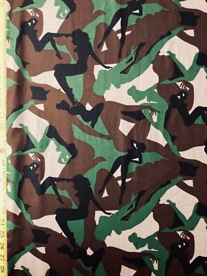 Camouflage Girls Alexander Henry Fabric Army Green pinup girls