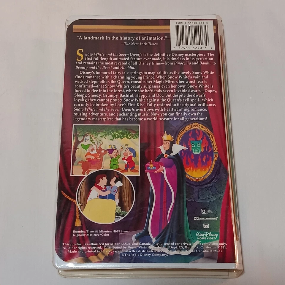 Snow White and the Seven Dwarfs (VHS, 1994) Clamshell Walt Disney Masterpiece - Image 3 of 4