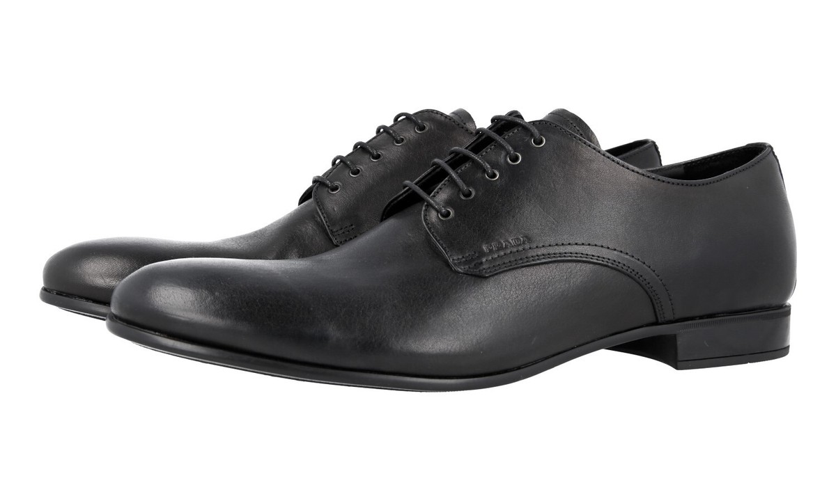 Men’s Prada Lace-up Dress Shoes with Rubber Soles PRADA Leather Derby Double Sole Dress Shoes - 2EE345 - Black  main image 4