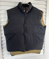 Vintage Jos.A. Bank Clothiers Down Filled Puffer Vest Tan/Navy Made In USA Sz L