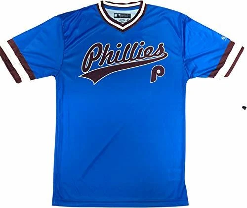 Philadelphia Phillies Throwback Men's V-Neck Dri Fit Pullover Jersey  Shirt SMALL