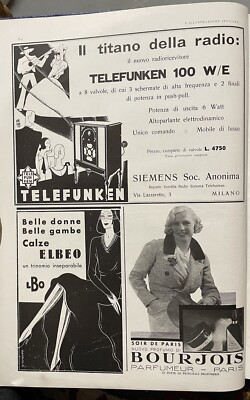 Telefunken Radio Bourjois L ILLUSTRAZIONE ITALIANA year 1926 ADVERTISING 38 cm
