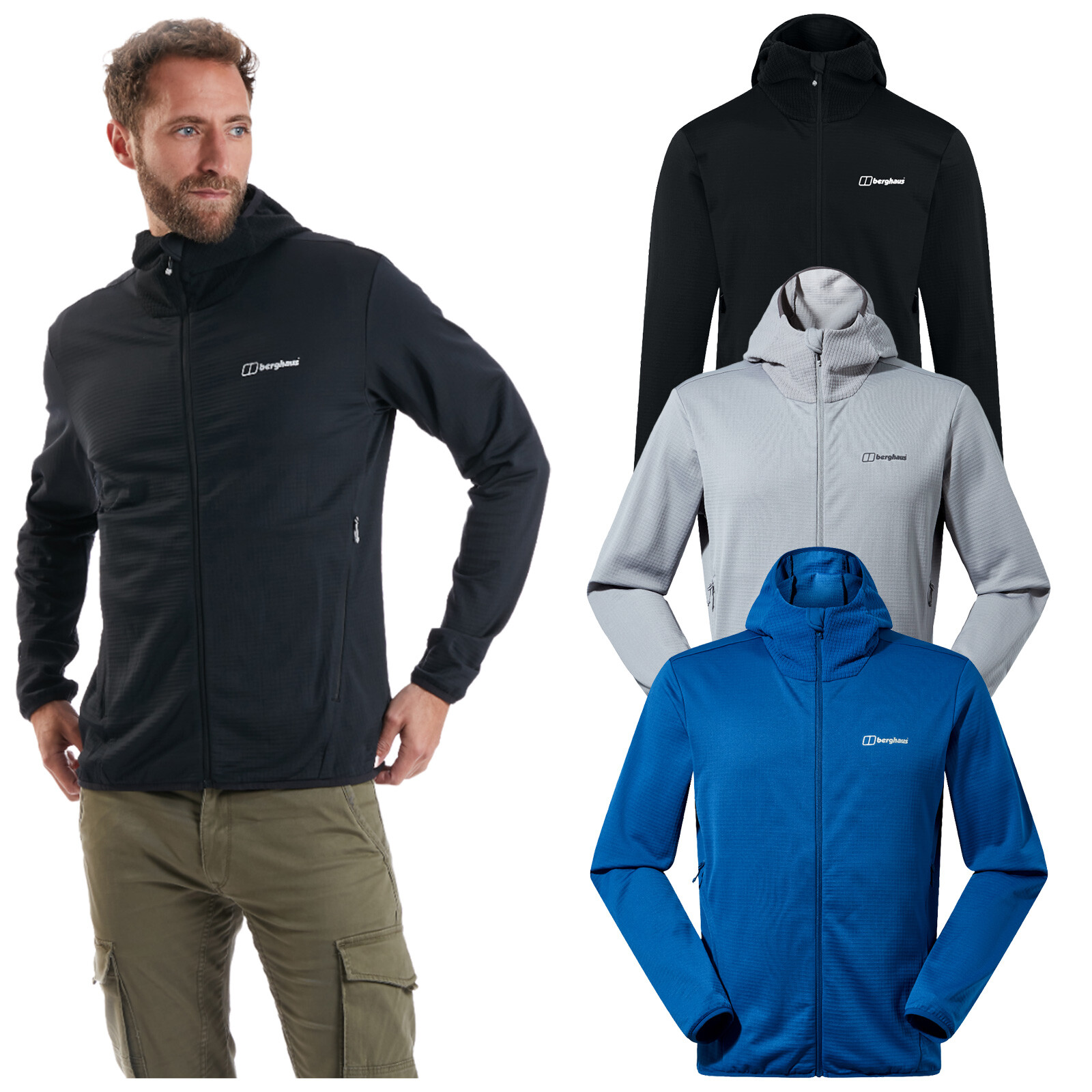 2023 Berghaus Mens Keppla Hooded Fleece Jacket Full Zip Lightweight Grey  Blue | eBay