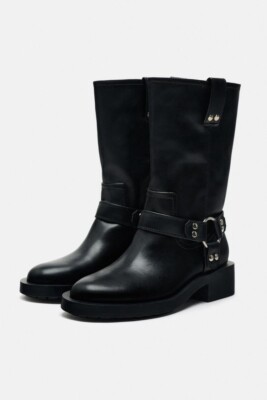 2024 Zara Black Motorcycle Biker Boots buckle US 7.5/ EU 2024 Zara Black Motorcycle Biker Boots buckle US 7.5/ EU