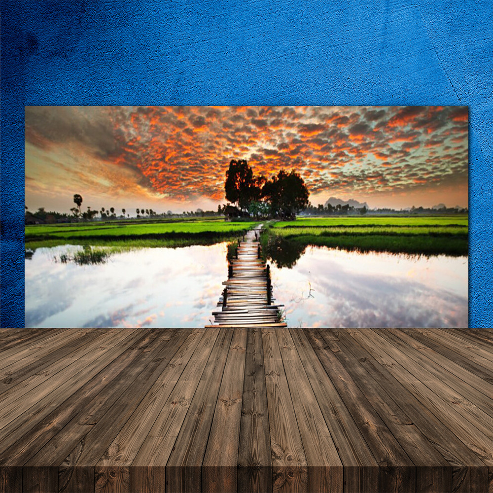 Crédence de cuisine en verre 120x60 fond de hotte paysage lac pont