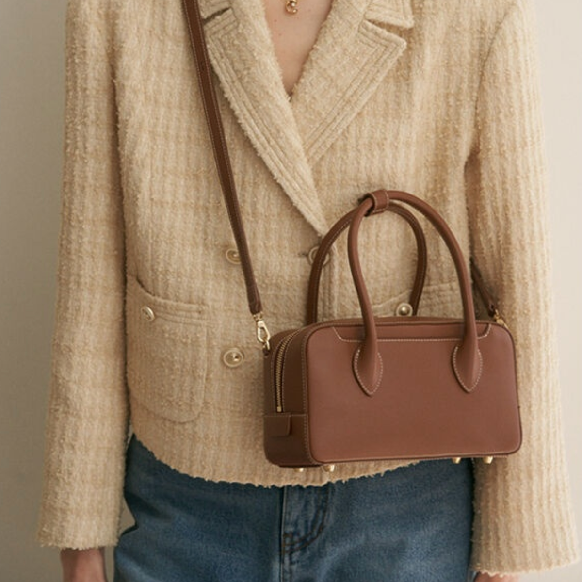 Demeriel Bowling Bag Medium [Tan Brown] Brand New, Authentic