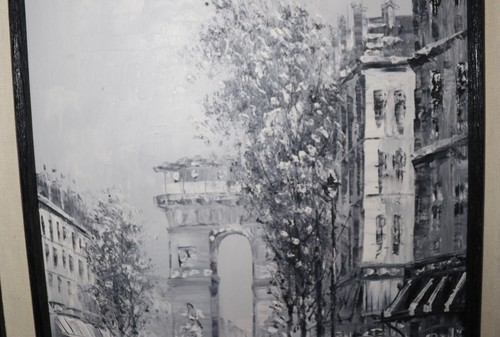 vintage original C. Burnett B&W abstract expressionism city scape oil painting. - Picture 12 of 12