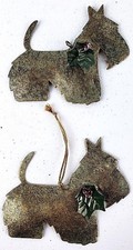 Yorkshire Terrier Dog Metal Ornaments Greenish Gold Glitter Lot of 2