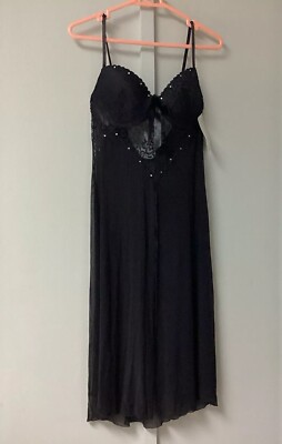 Exposed By Magic Silk  Sheer Black Slits Size Medium Night Gown Padded New